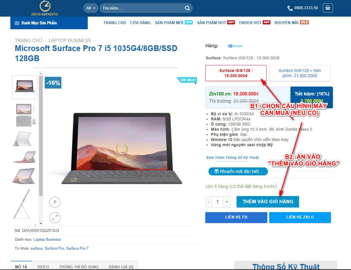 Hướng dẫn đặt hàng online Zin100.vn