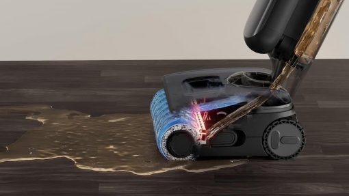 Thiết kế đầu cọ viền tràn độc đáo của Máy Hút Bụi Lau Sàn Tineco S9 Gen 2, cho phép làm sạch hiệu quả tại các góc và sát mép tường.