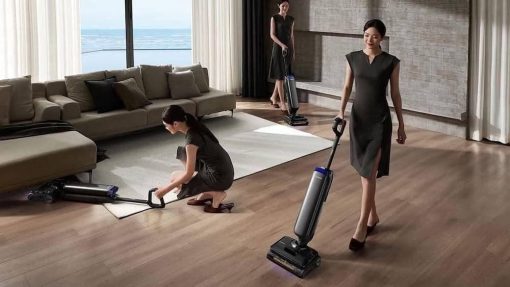 Tính năng tự làm sạch con lăn của Hút bụi Tineco S9 Gen 2, bao gồm giặt bằng nước sạch và sấy khô khí nóng tại trạm sạc.